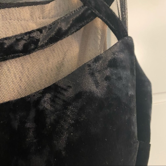 Aqua Mesh-inset Crushed Velvet Black Gown - Size 0 - Picture 6 of 7